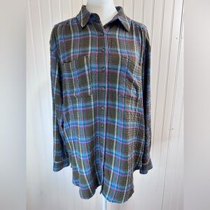 Pilcro  Women Olive Plaid Shirt with Blue and Pink Stripes Size S.